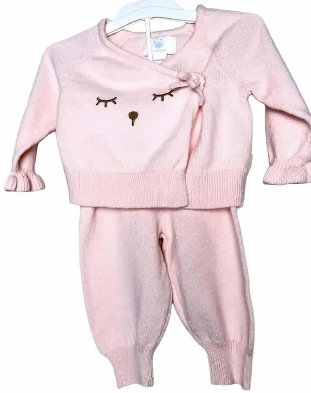 Cloud Island Pink Sleeping Bunny Knit Cardigan and Pants Set Newborn
